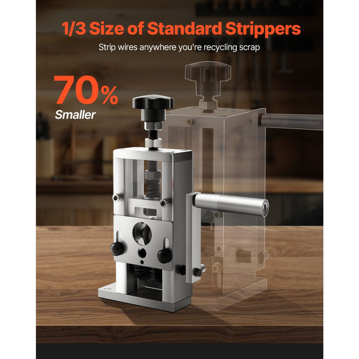 Manual Wire Stripping Machine, 0.06-1 in, Copper Stripper with Hand Crank or Drill Powered, 64Mn Quenched Blades, 45# Steel Rollers, Aluminum Alloy Frame Wire Peeler, for Scrap Copper Recycling