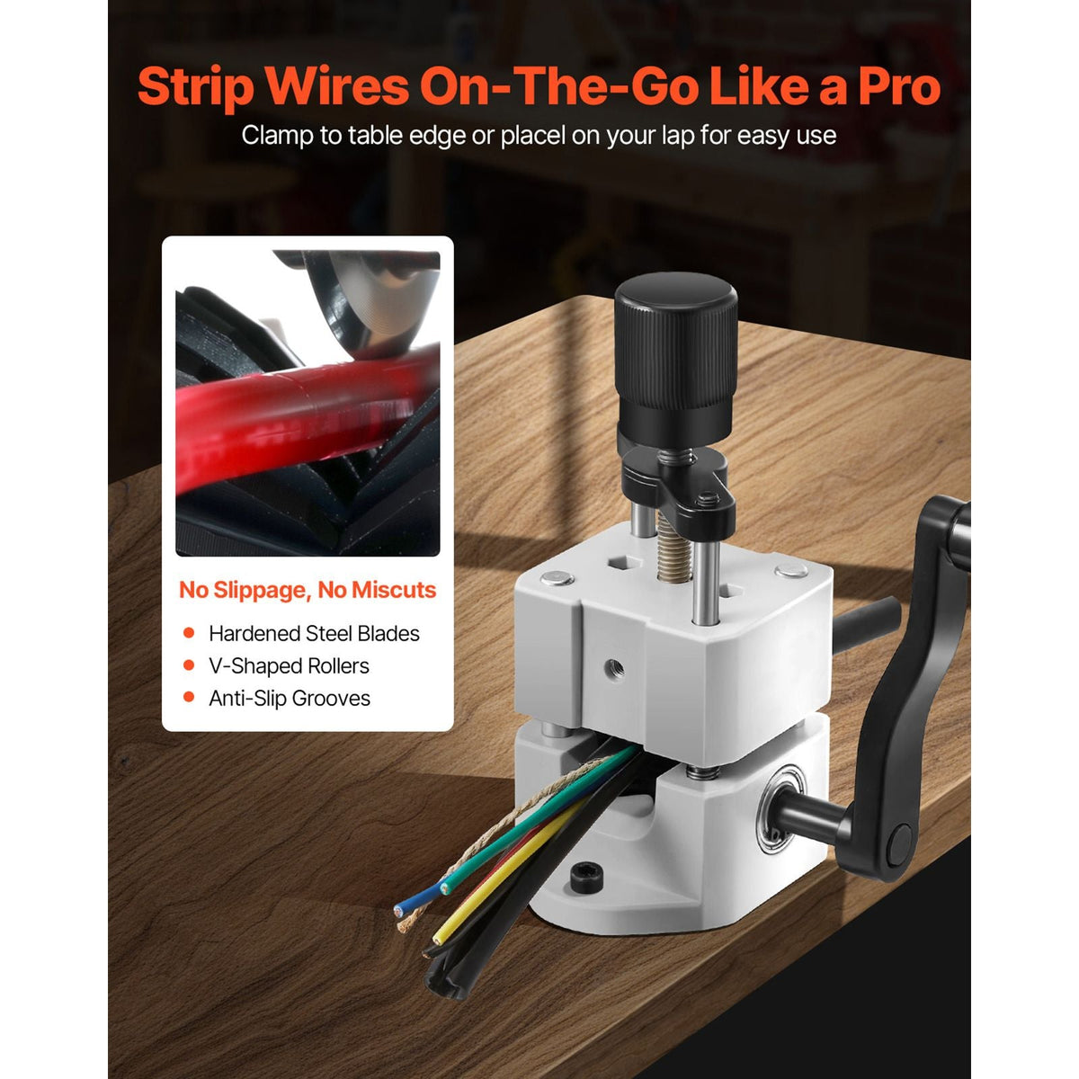 Manual Wire Stripping Machine, 0.06-1 in, Portable Copper Stripper with Hand Crank or Drill Powered, 64Mn Quenched Blades, 45# Steel Rollers, ABS & PC Wire Peeler, for Scrap Copper Recycling