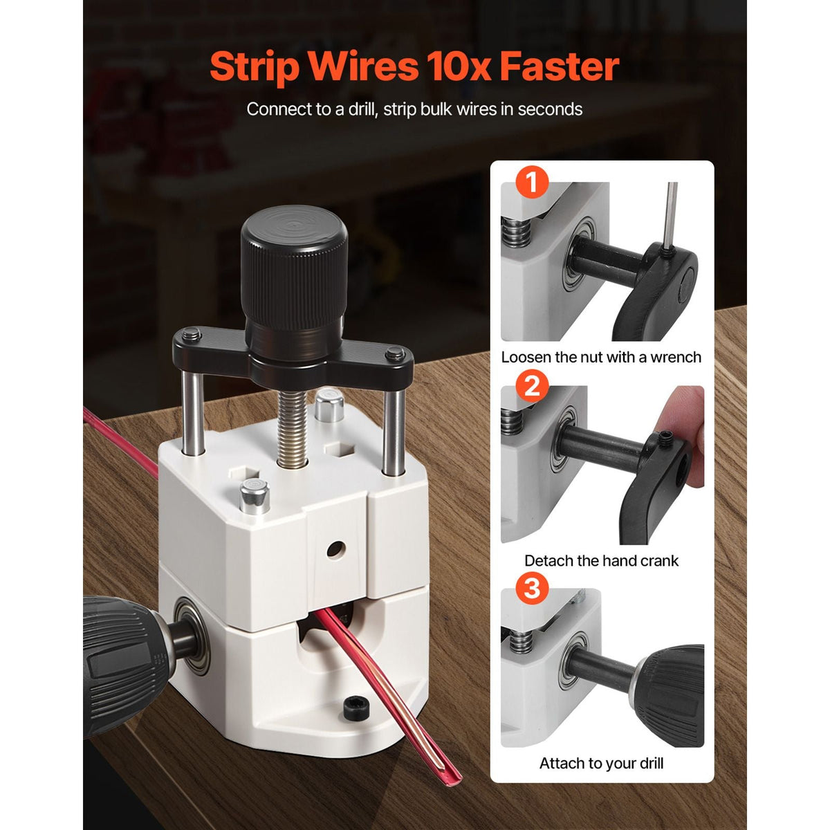 Manual Wire Stripping Machine, 0.06-1 in, Portable Copper Stripper with Hand Crank or Drill Powered, 64Mn Quenched Blades, 45# Steel Rollers, ABS & PC Wire Peeler, for Scrap Copper Recycling