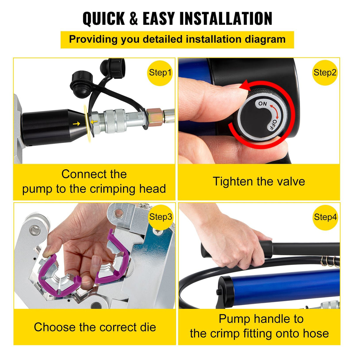 Manually Operated AC Hose Crimper FS-7842B Separable Hydraulic Hose Crimper Kit Manual Piston Valve For Aluminum Pump Air Conditioning Repair with 7 Dies Whole Set Handheld AC Hose