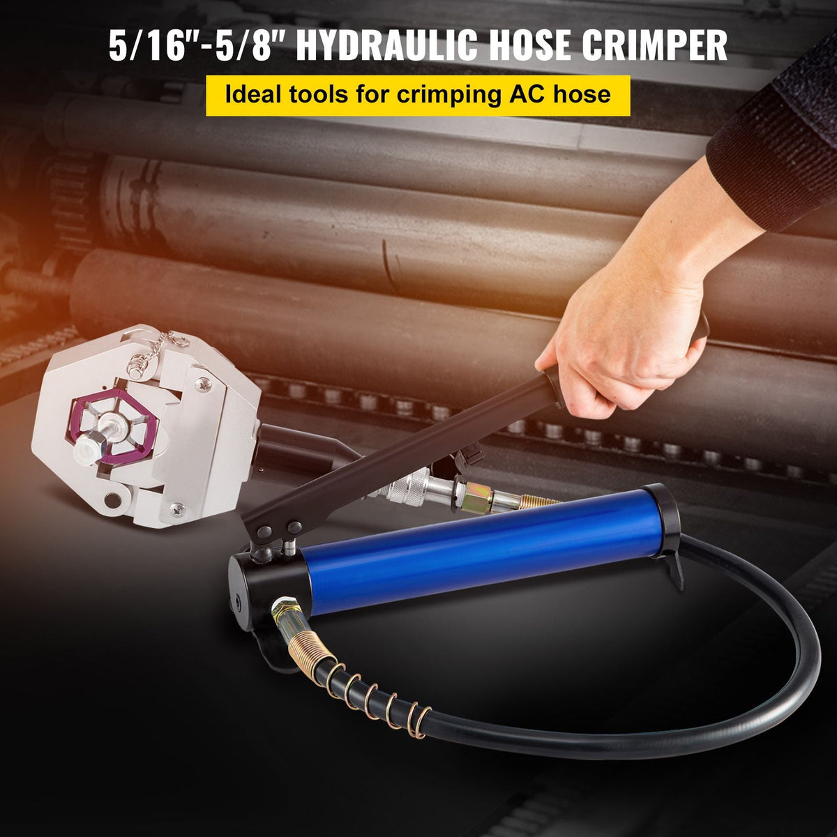 Manually Operated AC Hose Crimper FS-7842B Separable Hydraulic Hose Crimper Kit Manual Piston Valve For Aluminum Pump Air Conditioning Repair with 7 Dies Whole Set Handheld AC Hose