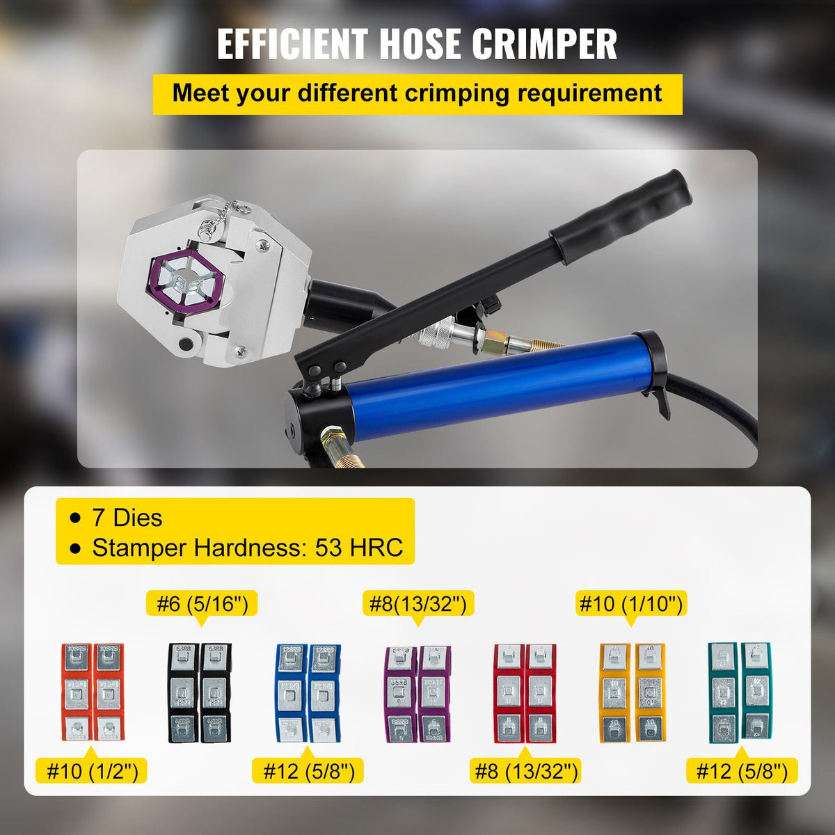 Manually Operated AC Hose Crimper FS-7842B Separable Hydraulic Hose Crimper Kit Manual Piston Valve For Aluminum Pump Air Conditioning Repair with 7 Dies Whole Set Handheld AC Hose