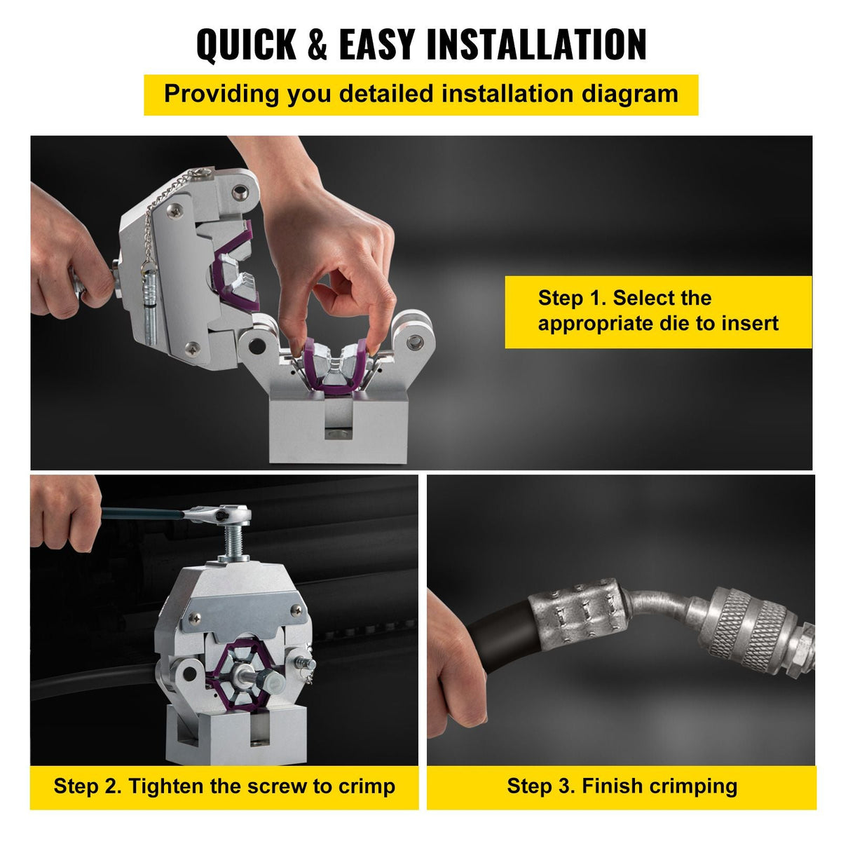 Manually Operated AC Hose Crimper Hydra-Krimp 71550 Manual AC Hose Crimper Kit Air Conditioning Repair Handheld AC Hose Crimping Tool with 4 Dies