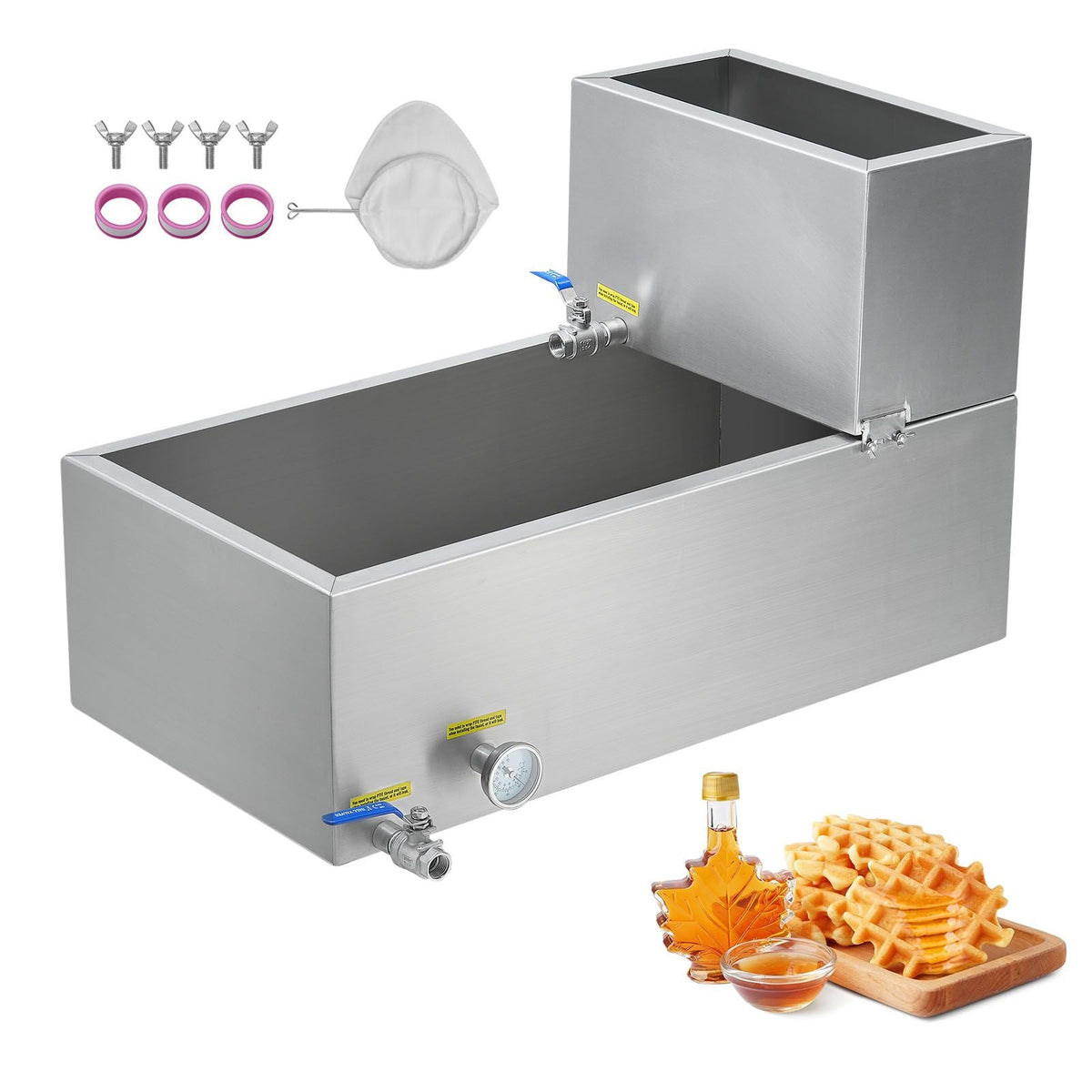 Maple Syrup Evaporator Pan, 19.6 Gallon, 285 Cups of 8.8oz Maple Syrup, Flat Evaporator Pan with Thermometer, 2 Valves and 3 Heating Methods, 304 Stainless Steel Maple Syrup Pan for Home