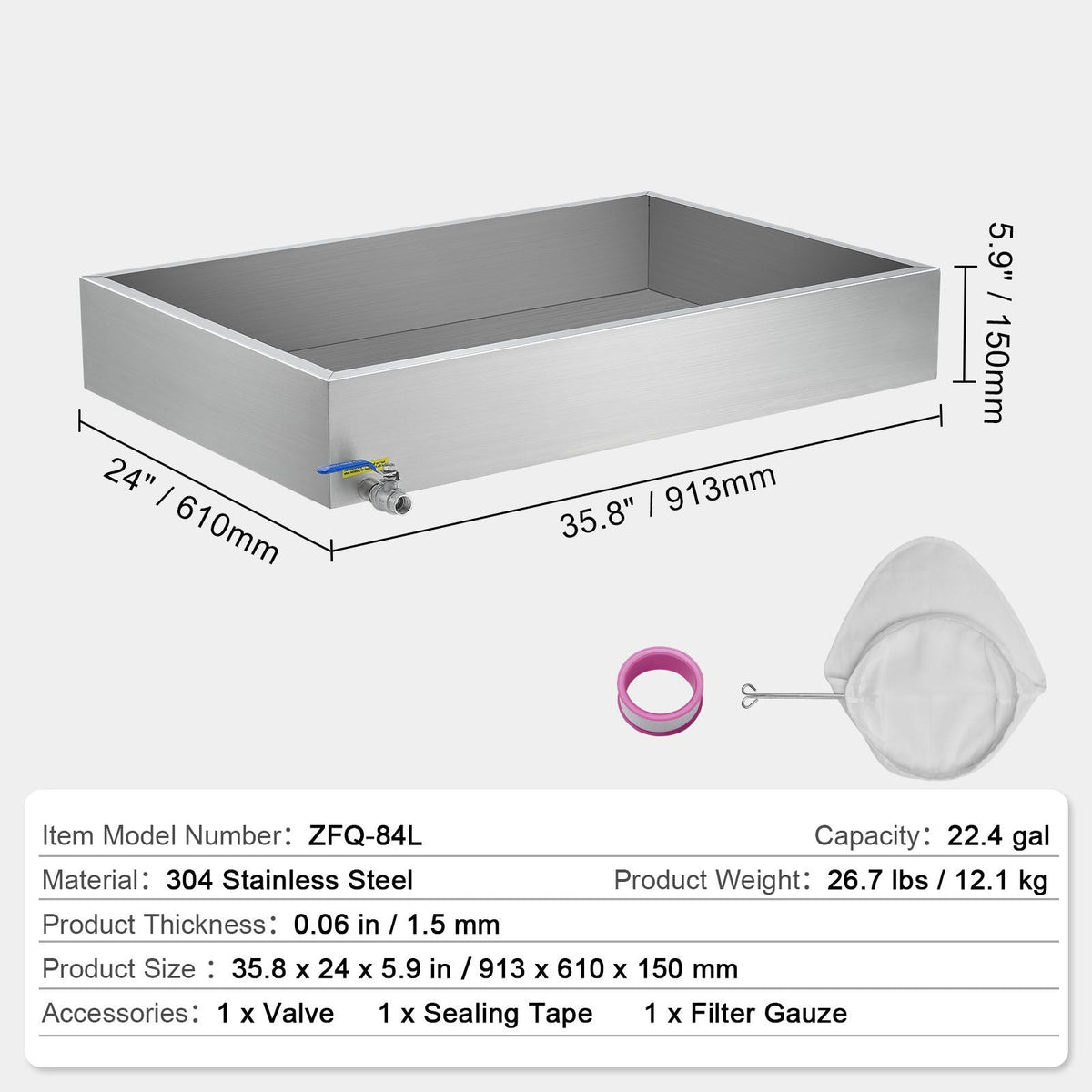 Maple Syrup Evaporator Pan, 22.4 Gallon, 325 Cups of 8.8oz Maple Syrup, Flat Evaporator Pan with 1 Valve and 3 Heating Methods, 304 Stainless Steel Maple Syrup Pan for Home, Outdoor