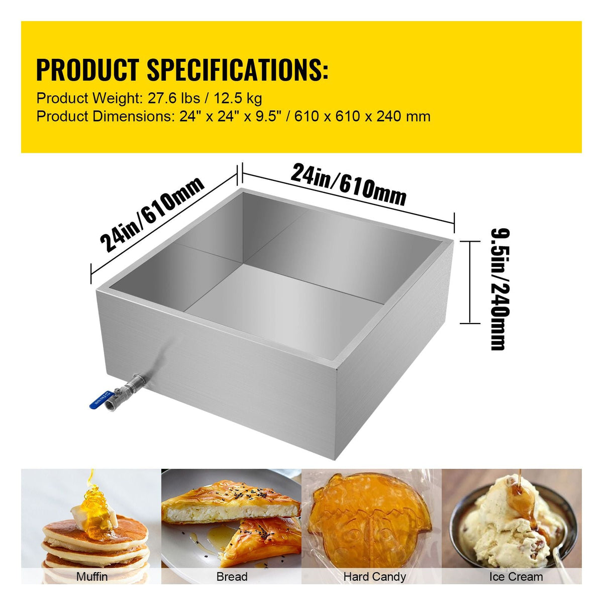 Maple Syrup Evaporator Pan 24x24x9.5 Inch Stainless Steel Maple Syrup Boiling Pan with Valve