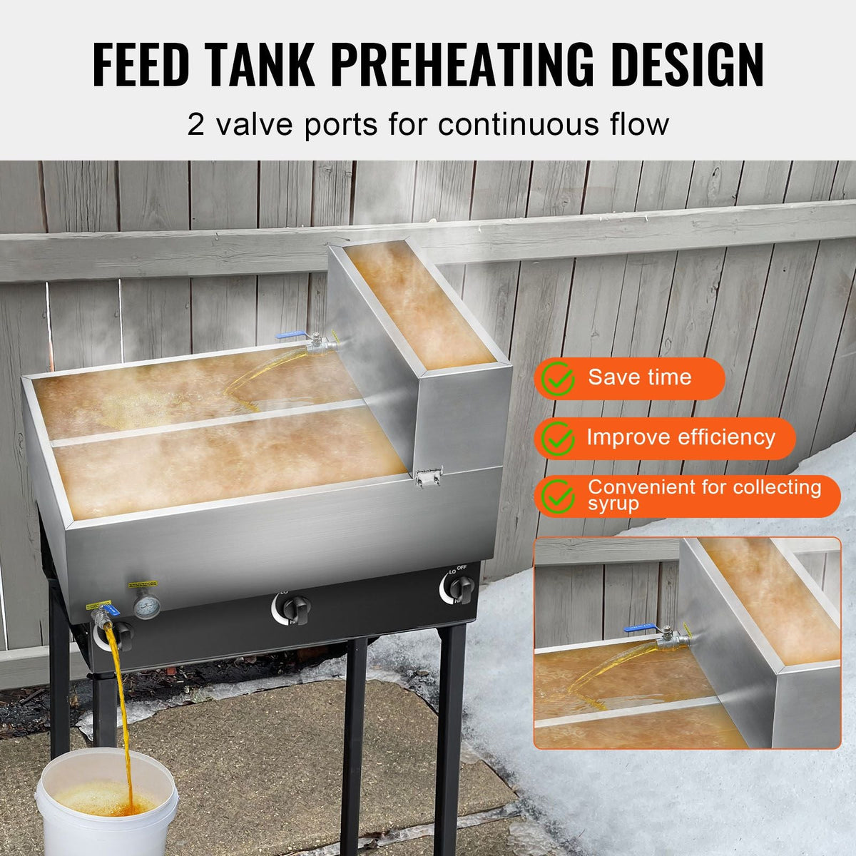 Maple Syrup Evaporator Pan, 35 Gallon, 509 Cups of 8.8oz Maple Syrup, Flat Evaporator Pan with Thermometer, 2 Valves and 3 Heating Methods, 304 Stainless Steel Maple Syrup Pan for Home, Outdoor