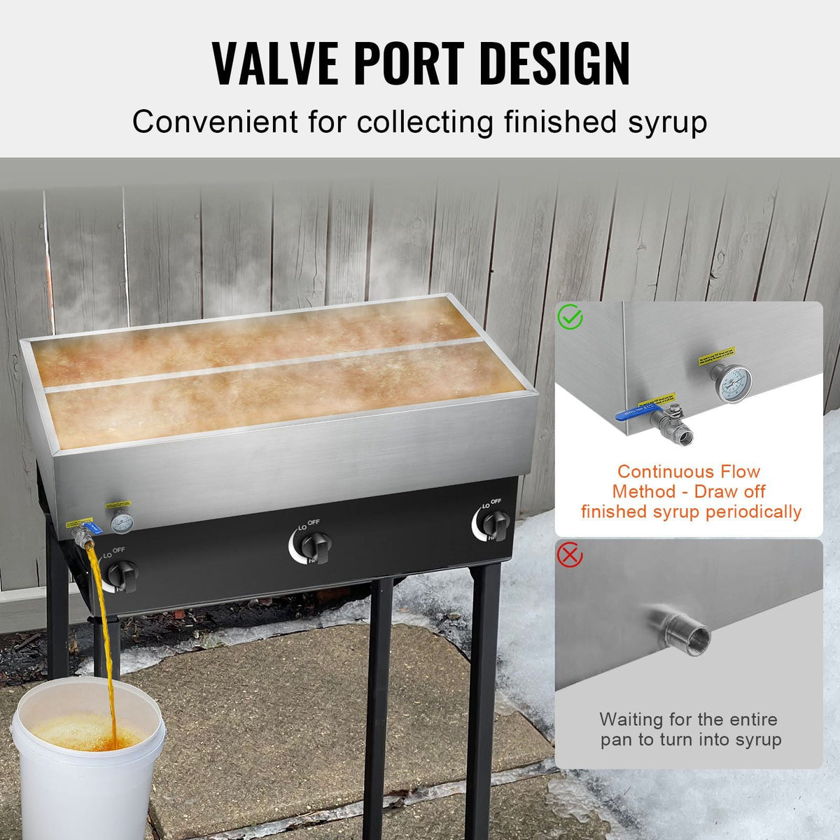 Maple Syrup Evaporator Pan, 47 Gallon, 683 Cups of 8.8oz Maple Syrup, Flat Evaporator Pan with Thermometer, 1 Valve and 3 Heating Methods, 304 Stainless Steel Maple Syrup Pan for Home, Outdoor