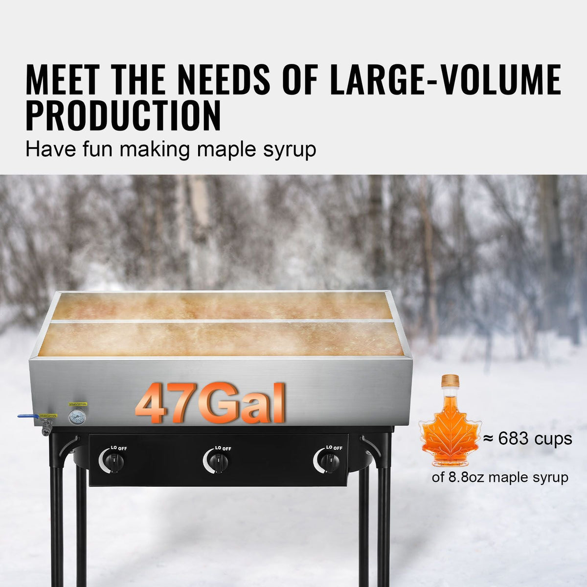 Maple Syrup Evaporator Pan, 47 Gallon, 683 Cups of 8.8oz Maple Syrup, Flat Evaporator Pan with Thermometer, 1 Valve and 3 Heating Methods, 304 Stainless Steel Maple Syrup Pan for Home, Outdoor