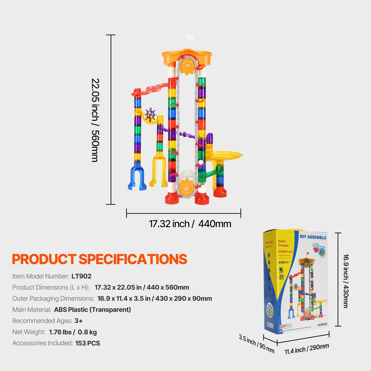 Marble Run Set, 153 PCS with Motorized Elevator, with 30 Plastic Marbles, Marble Maze Building Block Brain Game, Educational Learning Race Track STEM Toys, for Kids, Boys, Girls Ages 3 + Years