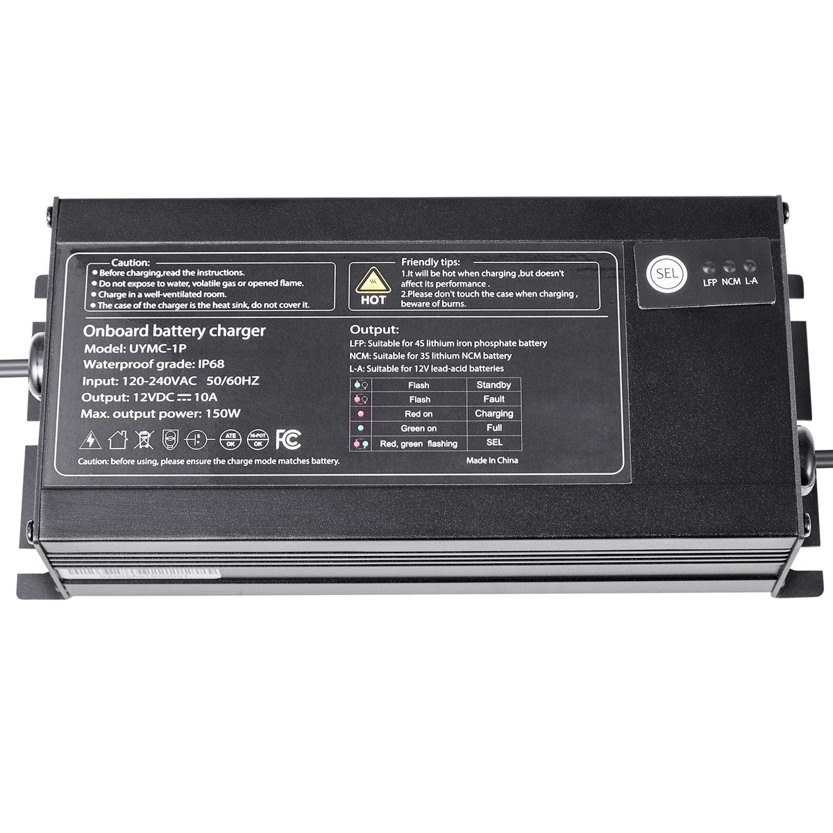 Marine Battery Charger, 1-Bank, 10A 12V Onboard Boat Charger, IP68 Waterproof Smart On-Board Battery Charger, for Lithium-Ion (LiFePO4), NCM, Lead-Acid Batteries, Large Boat, Yacht, RV, Trailer