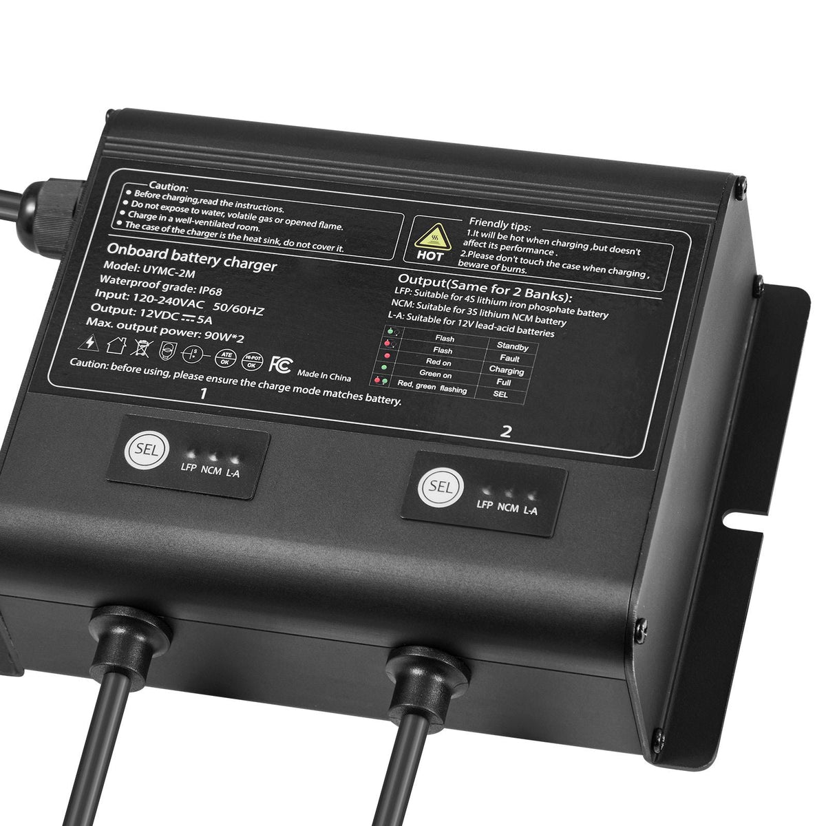 Marine Battery Charger, 2-Bank, 5A 12V Onboard Boat Charger, IP68 Waterproof Smart On-Board Battery Charger, for Lithium-Ion (LiFePO4), NCM, Lead-Acid Batteries, Large Boat, Yacht, RV, Trailer