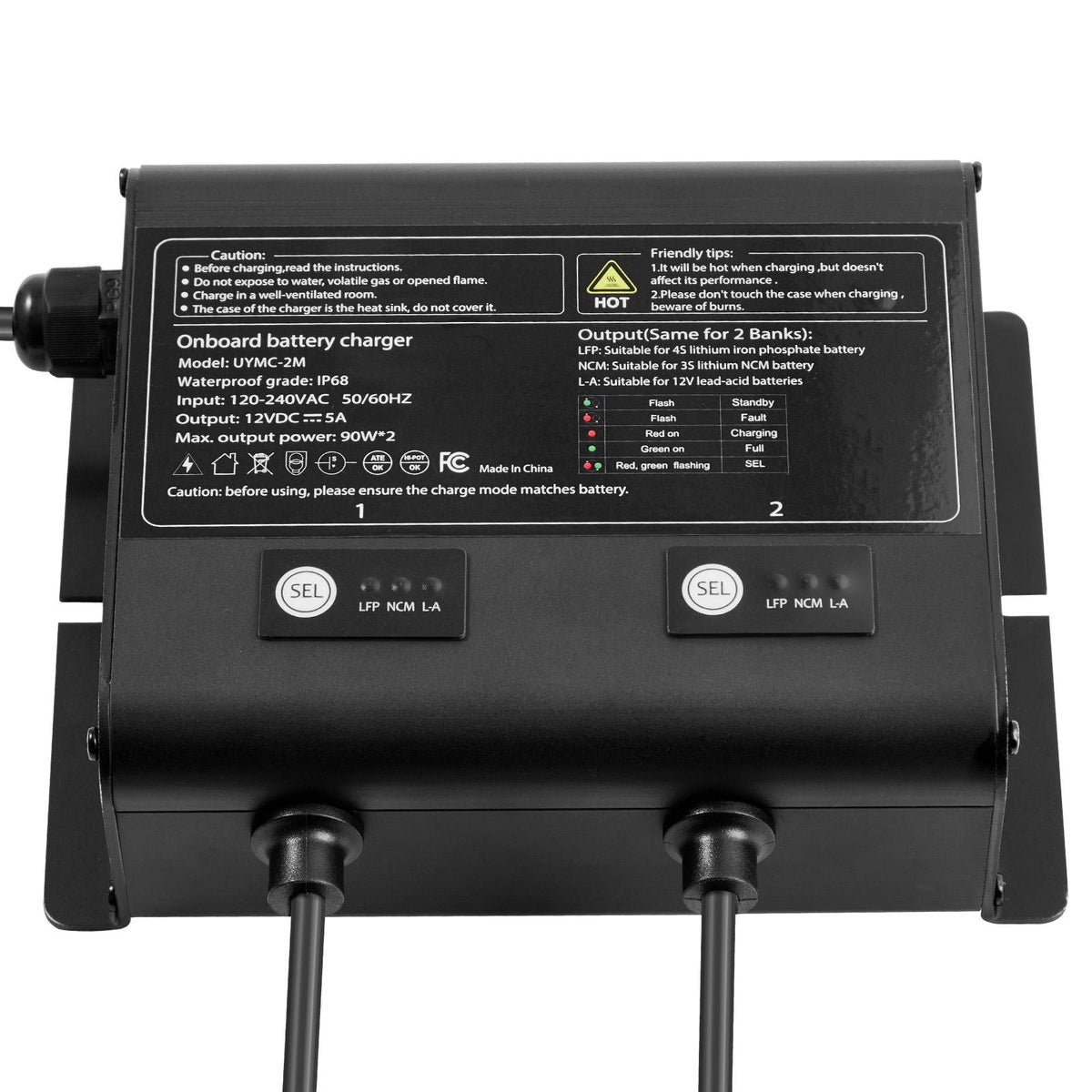 Marine Battery Charger, 2-Bank, 5A 12V Onboard Boat Charger, IP68 Waterproof Smart On-Board Battery Charger, for Lithium-Ion (LiFePO4), NCM, Lead-Acid Batteries, Large Boat, Yacht, RV, Trailer