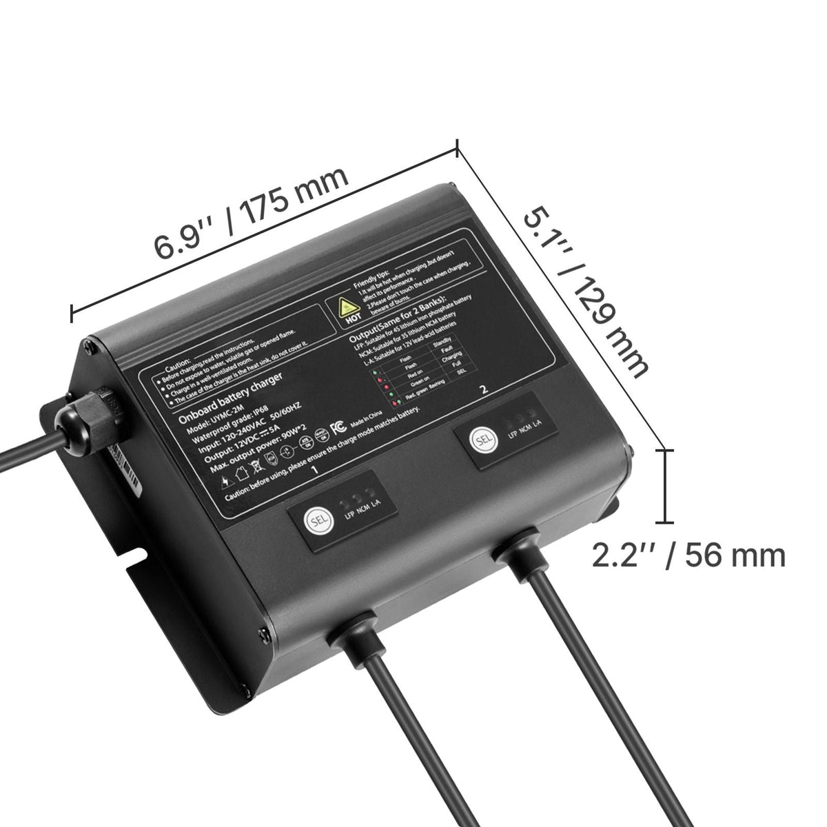 Marine Battery Charger, 2-Bank, 5A 12V Onboard Boat Charger, IP68 Waterproof Smart On-Board Battery Charger, for Lithium-Ion (LiFePO4), NCM, Lead-Acid Batteries, Large Boat, Yacht, RV, Trailer