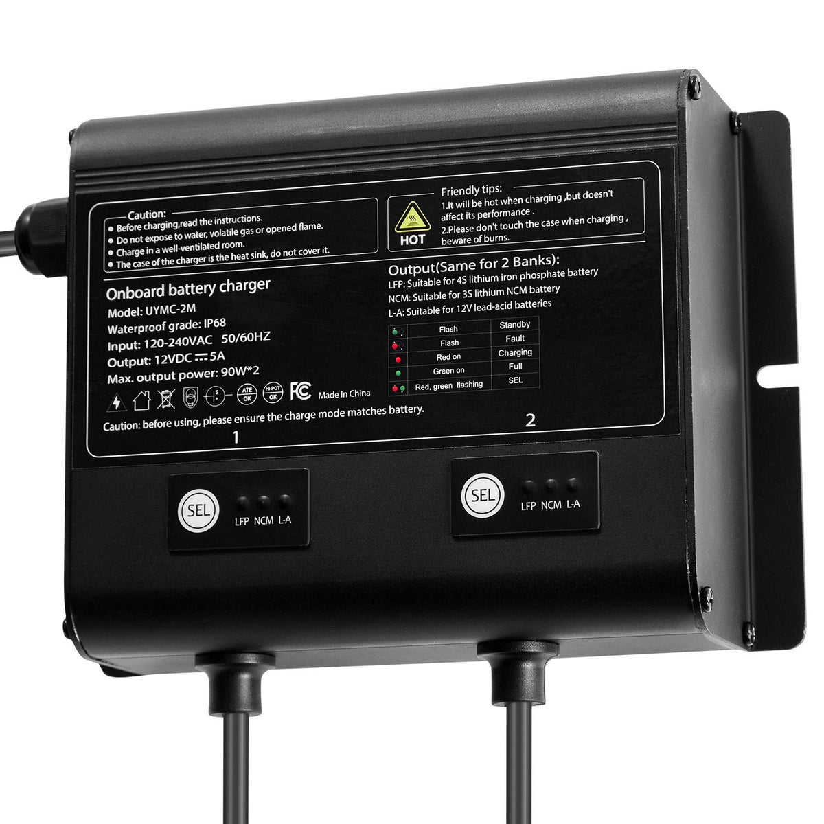Marine Battery Charger, 2-Bank, 5A 12V Onboard Boat Charger, IP68 Waterproof Smart On-Board Battery Charger, for Lithium-Ion (LiFePO4), NCM, Lead-Acid Batteries, Large Boat, Yacht, RV, Trailer