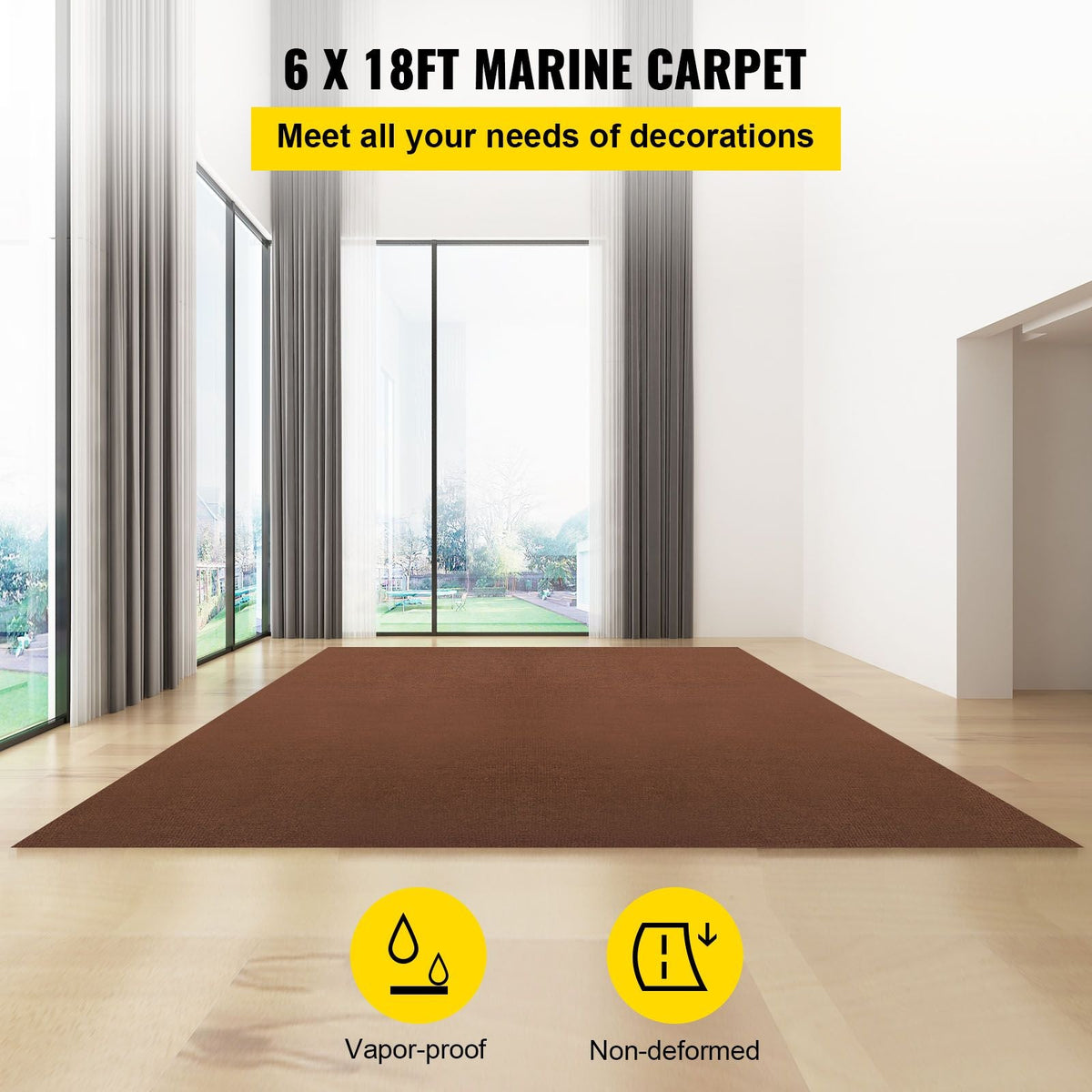 Marine Carpet, 6 x 18 ft Boat Carpeting, Deep Brown Marine Grade Boat Carpet, Indoor/Outdoor Marine Carpeting with Water-Proof TPR Backing, Water-Proof Carpet Roll for Home, Patio, Porch, Deck