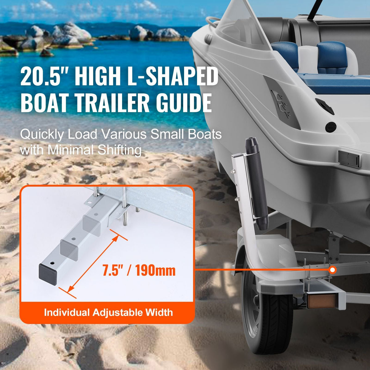 Marine Trailer Guide Set, 20.5' Flexibly Adjustable Poles, Pair of Steel Anti-Rust Guides, Durable Roller Support for Ski, Fishing, or Sailboat Trailers 2024