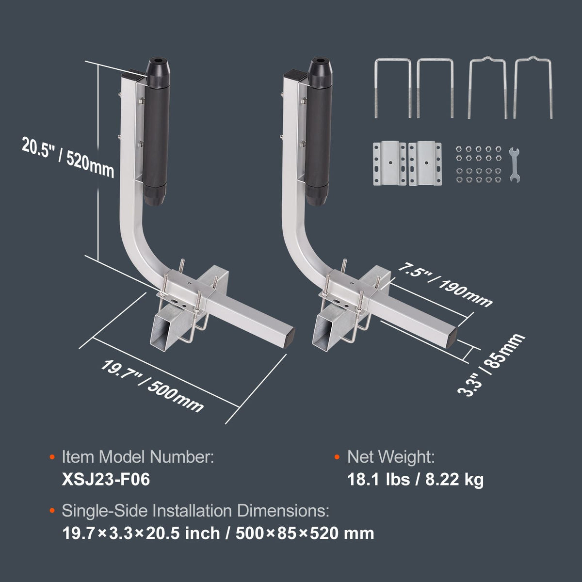 Marine Trailer Guide Set, 20.5' Flexibly Adjustable Poles, Pair of Steel Anti-Rust Guides, Durable Roller Support for Ski, Fishing, or Sailboat Trailers 2024