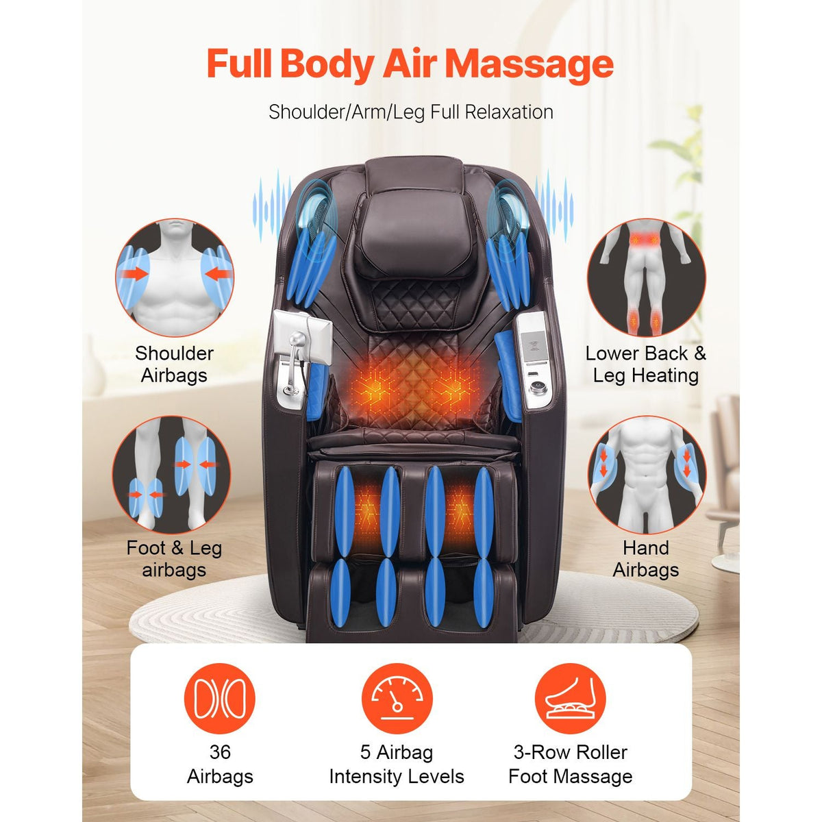 Massage Chair, 4D Full Body Zero Gravity Recliner with SL Track, Yoga Stretch, AI Voice Control, Heat, Foot Roller, Retractable Pedal, 36 Airbags, LCD, Armrest Controls, Rolling Base