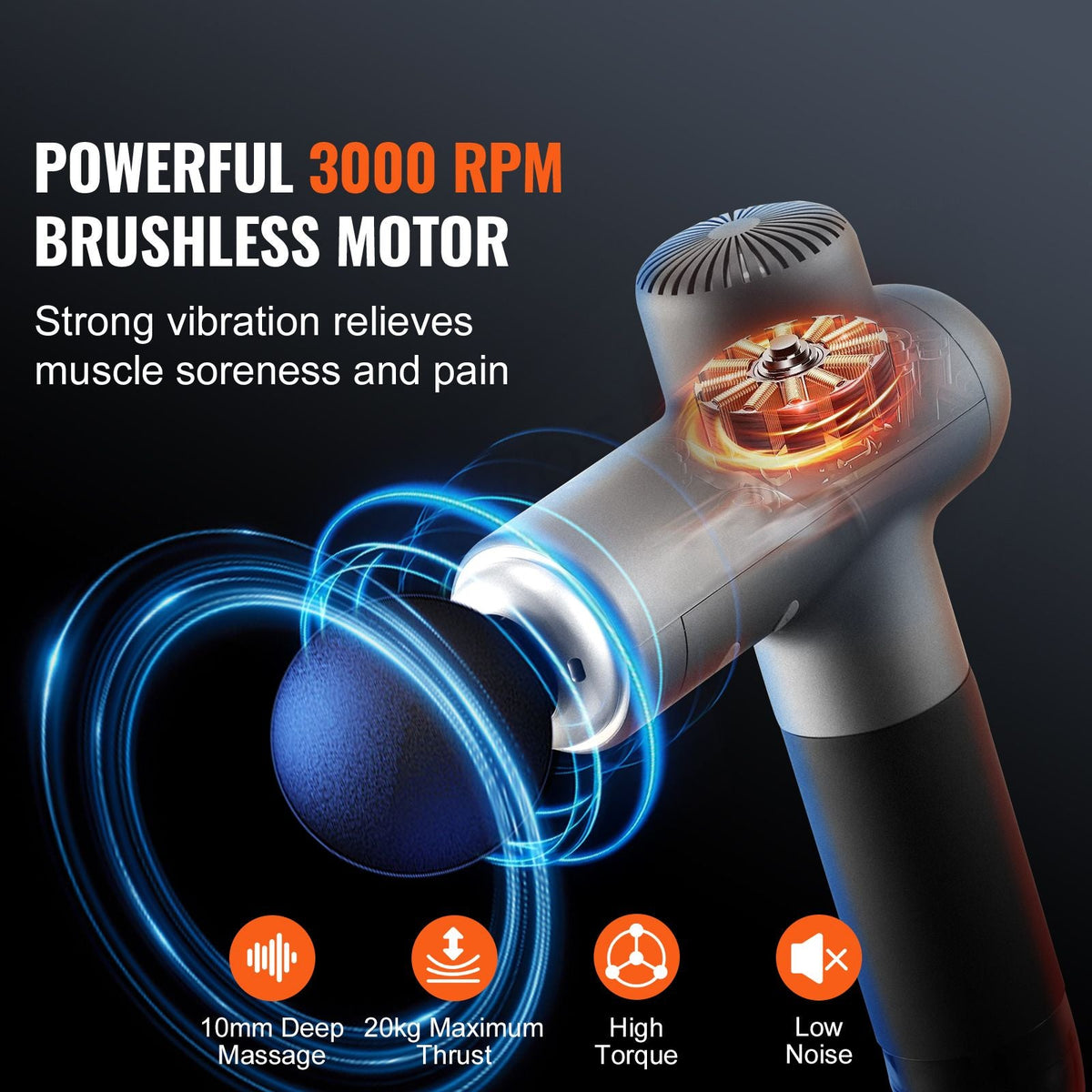 Massage Gun Deep Tissue, Muscle Percussion Massage Gun for Athletes, Handheld Massage Gun for Pain Relief, Muscle Relaxation - with 8 Speed Levels & 6 Massage Heads, 24V 2500mAh