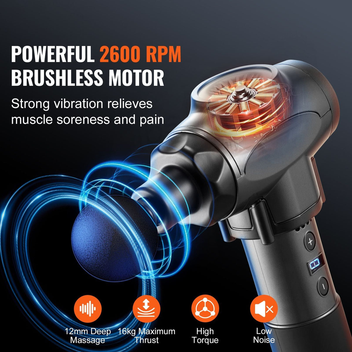 Massage Gun Deep Tissue with 9 Speed Levels & 6 Massage Heads, 24V 2500mAh Batteries, Percussion Muscle Massager for Athletes, Handheld Electric Massage Gun for Pain Relief, Muscle Relaxation