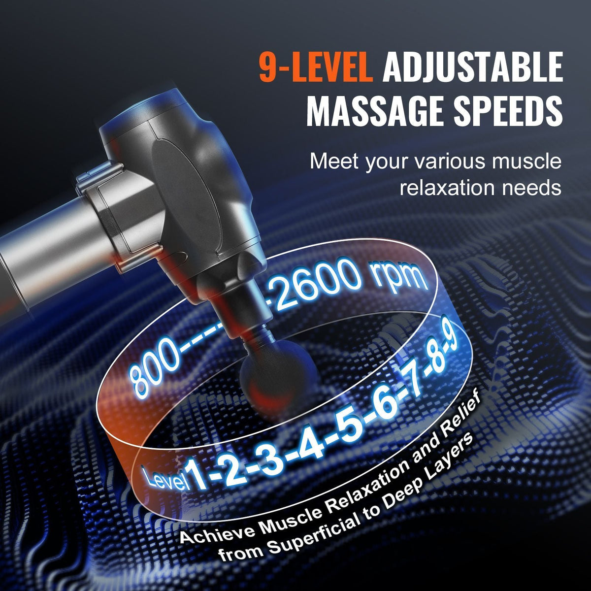 Massage Gun Deep Tissue with 9 Speed Levels & 6 Massage Heads, 24V 2500mAh Batteries, Percussion Muscle Massager for Athletes, Handheld Electric Massage Gun for Pain Relief, Muscle Relaxation