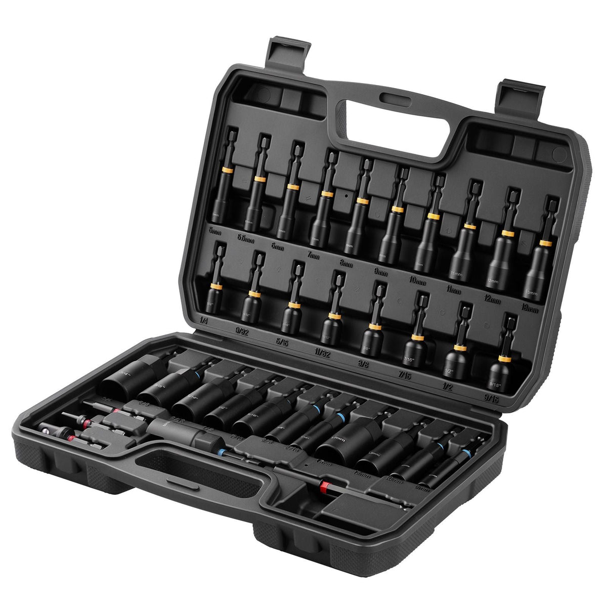 Master Magnetic Impact Nut Driver Set 34-Piece, Metric & SAE Sizes, with Nut Setter, Quick Release Extension, Wing Nut Driver, Storage Box, Versatile for Automotive, Machinery, and DIY Tasks