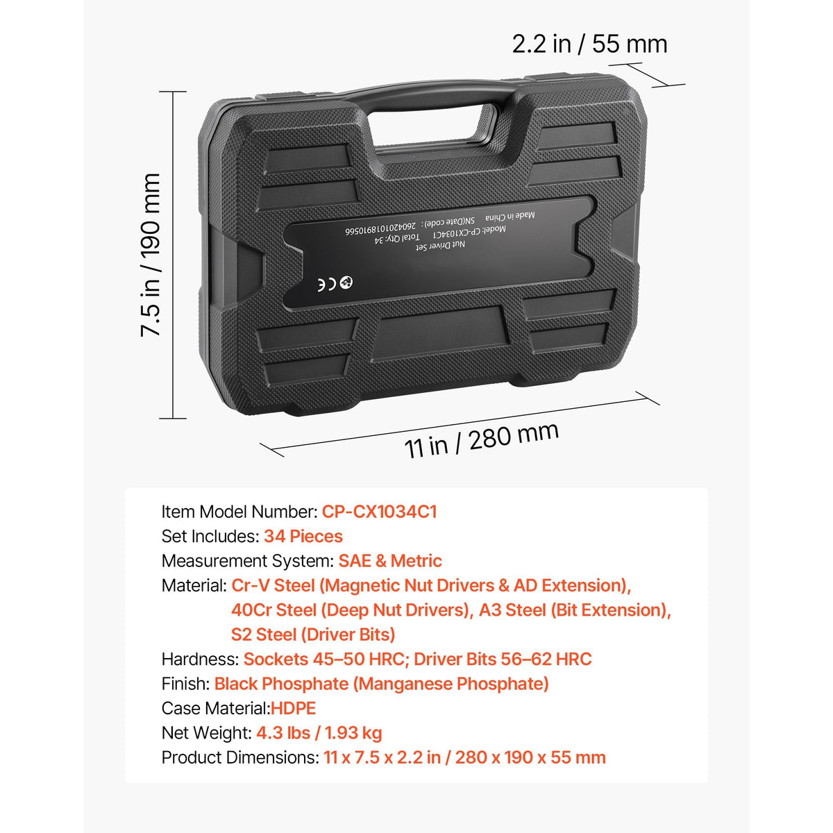 Master Magnetic Impact Nut Driver Set 34-Piece, Metric & SAE Sizes, with Nut Setter, Quick Release Extension, Wing Nut Driver, Storage Box, Versatile for Automotive, Machinery, and DIY Tasks