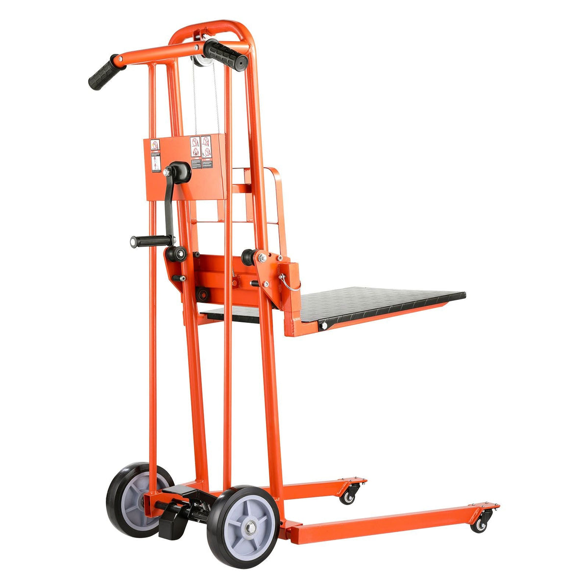 Material Lift Winch Stacker, 330 lbs Capacity Pallet Truck Dolly, 42.9 in Max Lifting Height Manual Winch Stacker, Multifunctional Manual Pallet Truck Stacker with Swivel Casters and Lift Plate