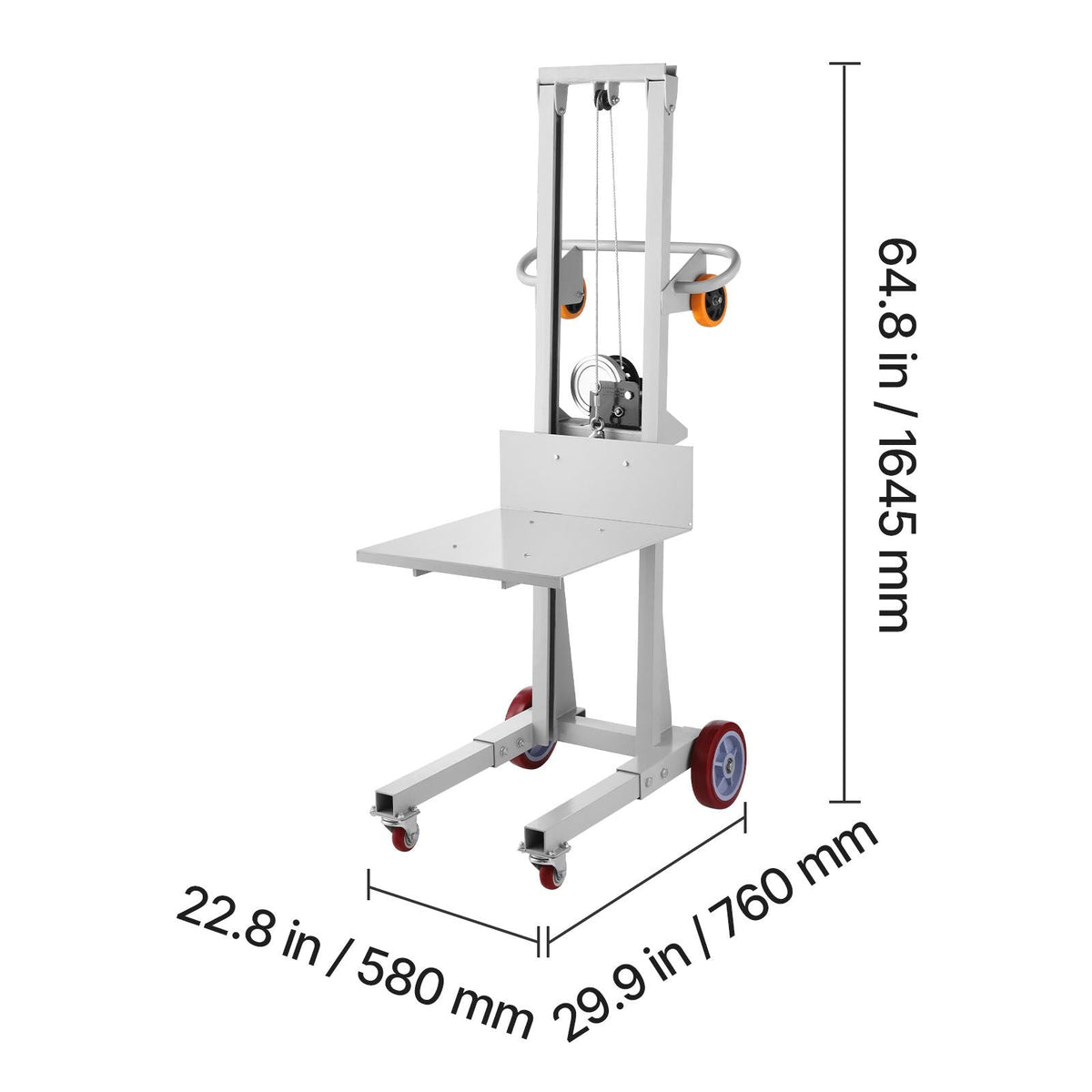 Material Lift Winch Stacker, 400 lbs Capacity Pallet Truck Dolly, 51.1 in Max Lifting Height Manual Winch Stacker, Multifunctional Manual Pallet Truck Stacker with Wheels and Adjustable Plate