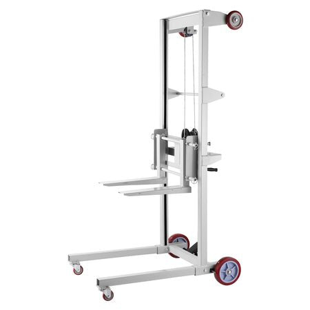 Material Lift Winch Stacker, 551 lbs Capacity Pallet Truck Dolly, 70 in Max Lifting Height Manual Winch Stacker, Multifunctional Manual Pallet Truck Stacker with Wheels and Adjustable Fork