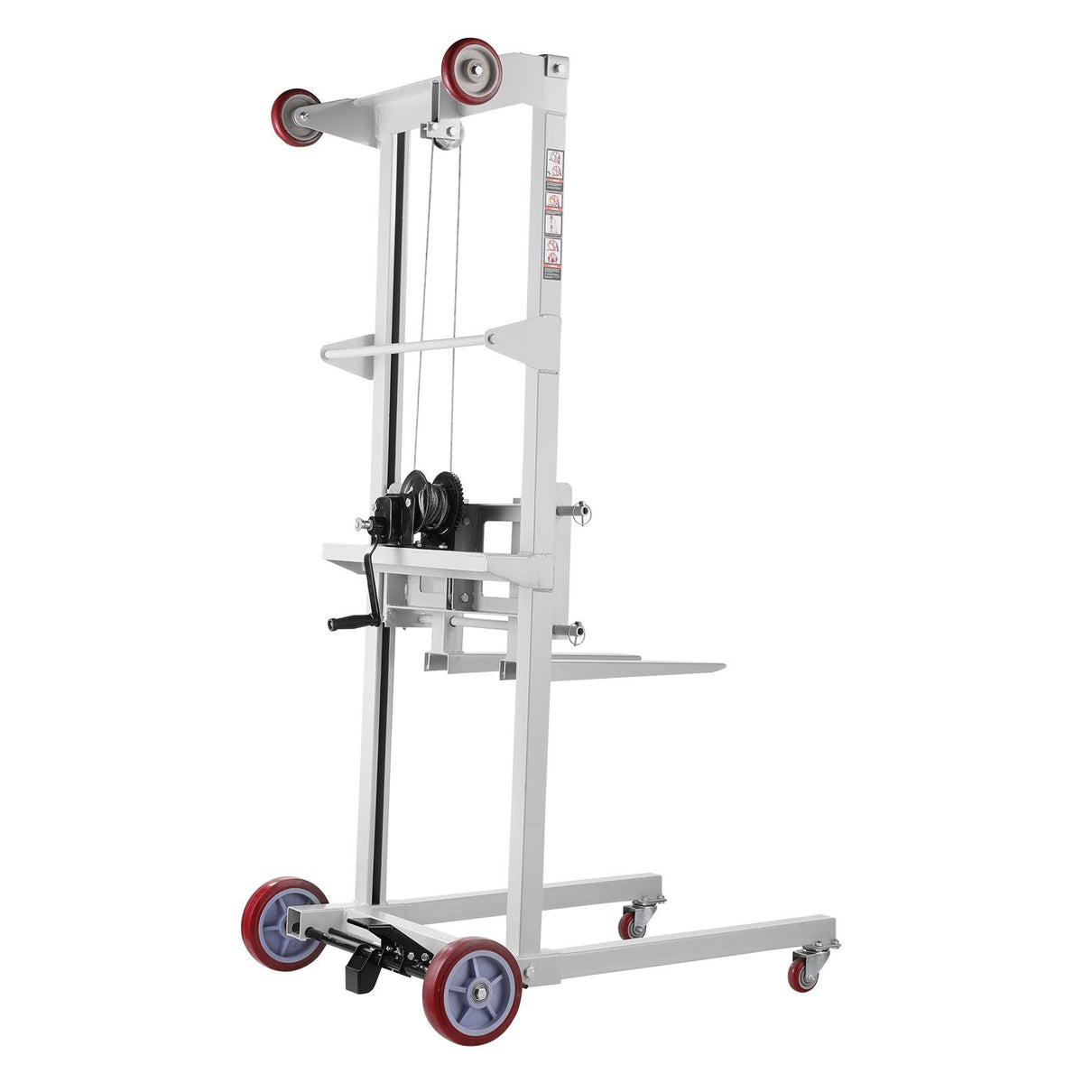 Material Lift Winch Stacker, 551 lbs Capacity Pallet Truck Dolly, 70 in Max Lifting Height Manual Winch Stacker, Multifunctional Manual Pallet Truck Stacker with Wheels and Adjustable Fork