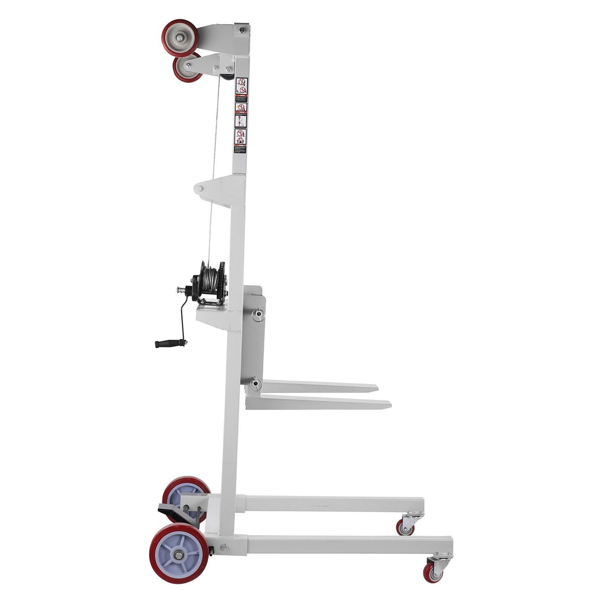 Material Lift Winch Stacker, 551 lbs Capacity Pallet Truck Dolly, 70 in Max Lifting Height Manual Winch Stacker, Multifunctional Manual Pallet Truck Stacker with Wheels and Adjustable Fork