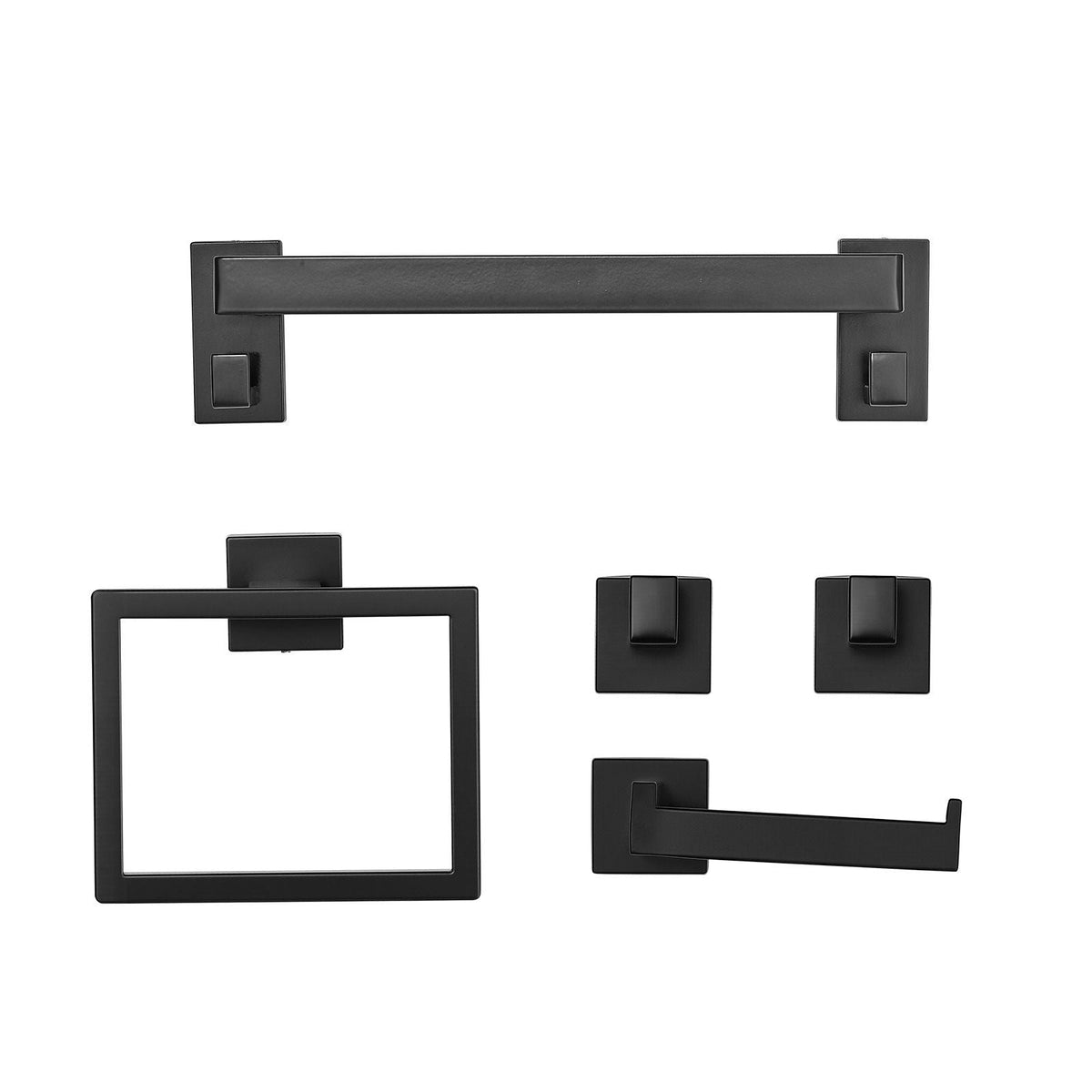 Matte Black Bathroom Hardware Set, 5 Pieces Bathroom Accessories Set, Stainless Steel 16 inch Towel Bar, Towel Rack, 2 Robe Towel Hooks, Toilet Paper Holder for Bath Room, Wall Mounted