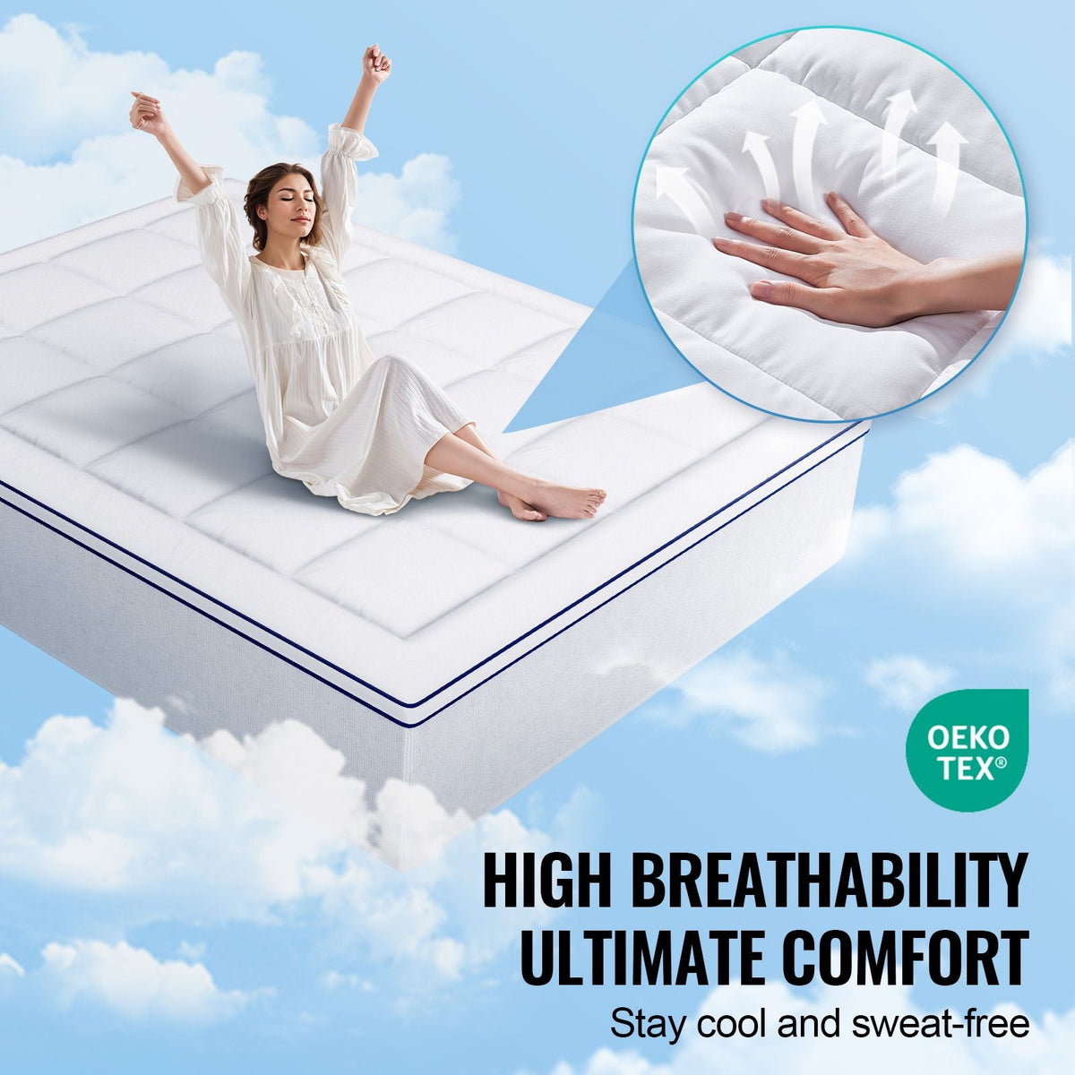 Mattress Topper, Queen Size, 1" Thickness, Fiber Fill Pad with Detachable and Washable Layer, Comfortable Supportive, Cooling, Breathable, with Detachable Bedside Pocket for Holding Small Items