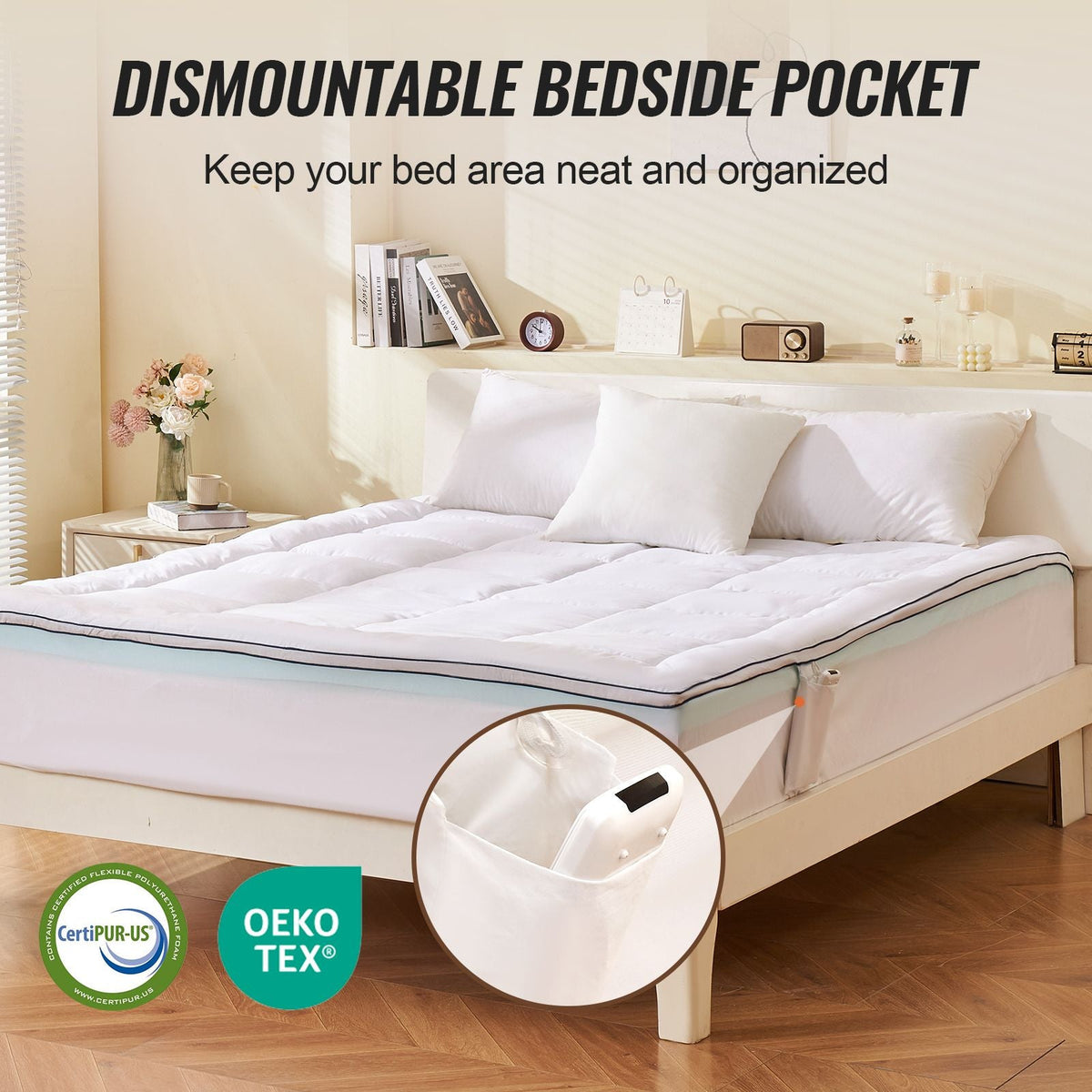 Mattress Topper, Queen Size, 3 in Thickness, Memory Foam, Fiber Fill, Detachable & Washable Casing, Ergonomically Designed for Pressure Relief, Comfortable Cooling & Breathable, for Hot Sleepers