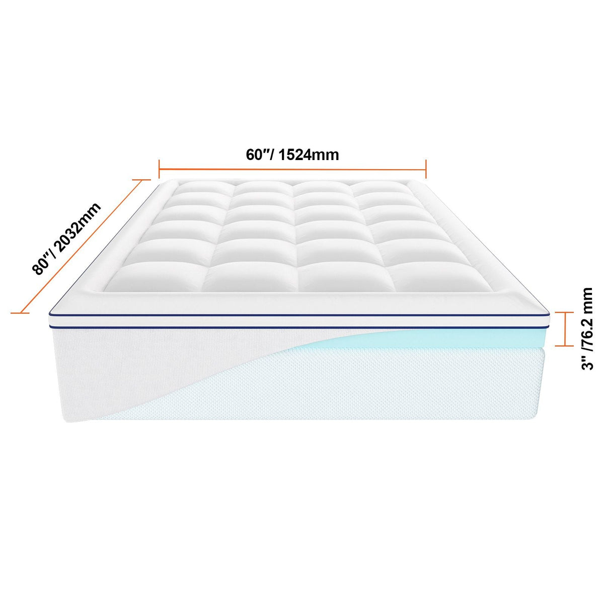Mattress Topper, Queen Size, 3 in Thickness, Memory Foam, Fiber Fill, Detachable & Washable Casing, Ergonomically Designed for Pressure Relief, Comfortable Cooling & Breathable, for Hot Sleepers
