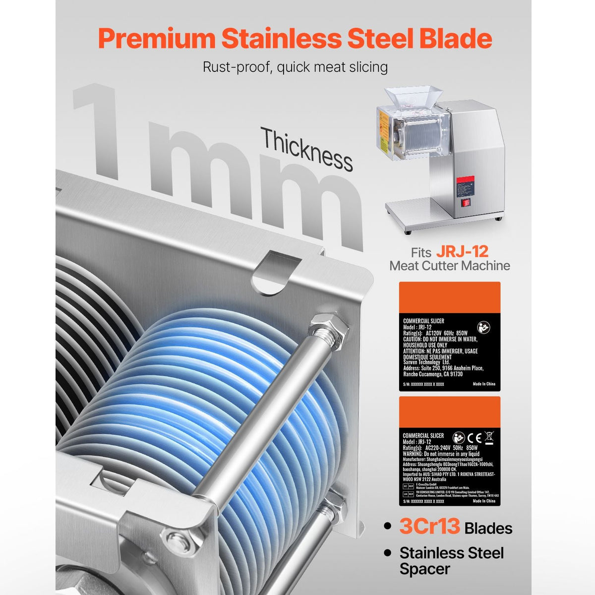 Meat Cutter Machine Blade, 5 mm Blade for Commercial Meat Cutter, One Set Blade for SJY-DQ90 Meat Cutting Machine, Stainless Steel, Cutter Slicer Blade Set for Boneless Meat, Soft Vegetables