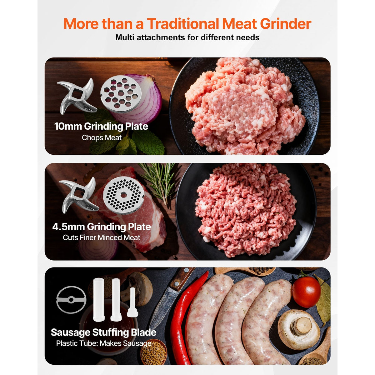 Meat Grinder, 11 Lbs/Min Capacity Electric Meat Grinders with Blade, Grinding Plate, Sausage Maker, Stainless Steel Commercial Meat Mincer for Kitchen Restaurant Butcher Store