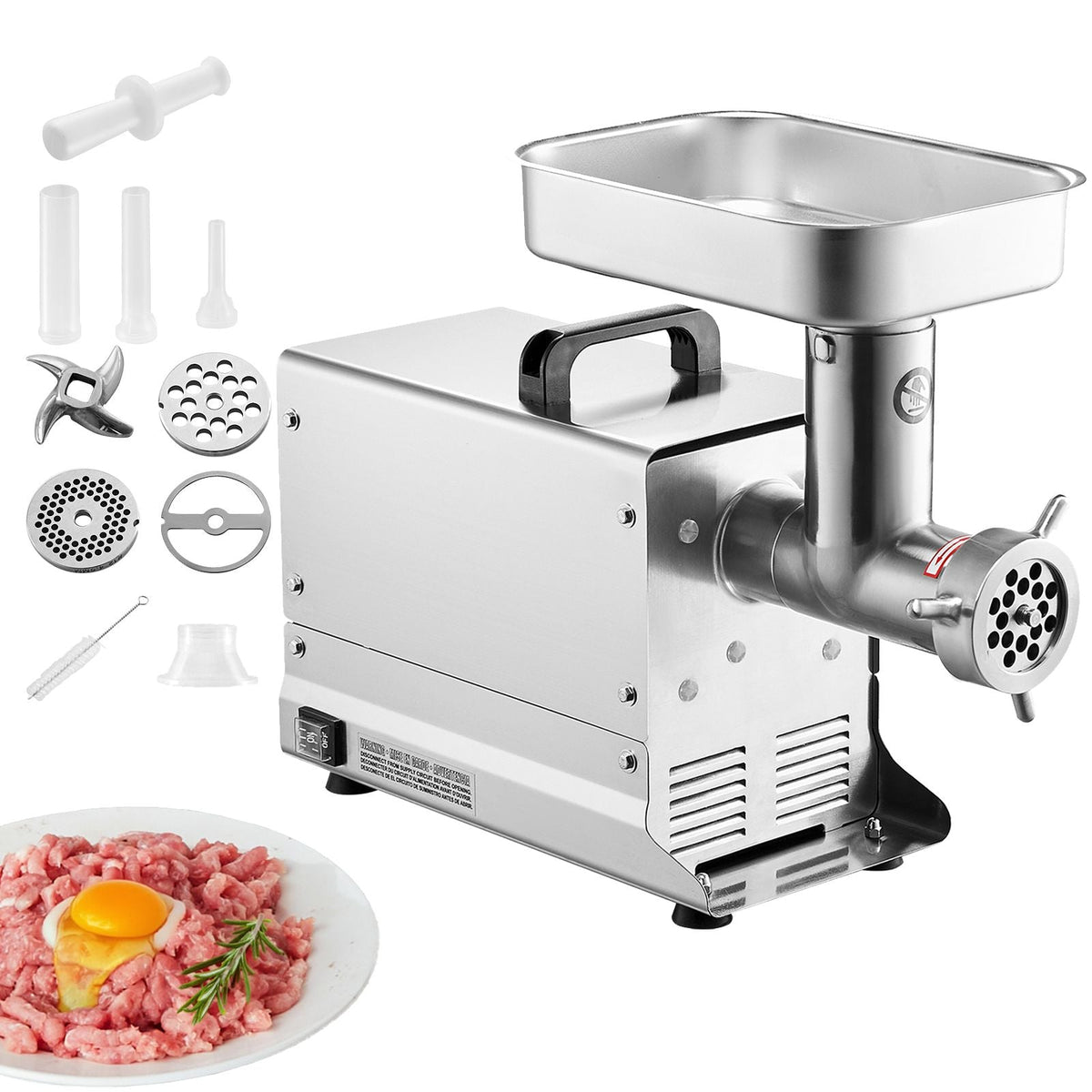 Meat Grinder, 13 Lbs/Min Capacity Electric Meat Grinders with Blade, Grinding Plate, Sausage Maker, Stainless Steel Commercial Meat Mincer for Kitchen Restaurant Butcher Store