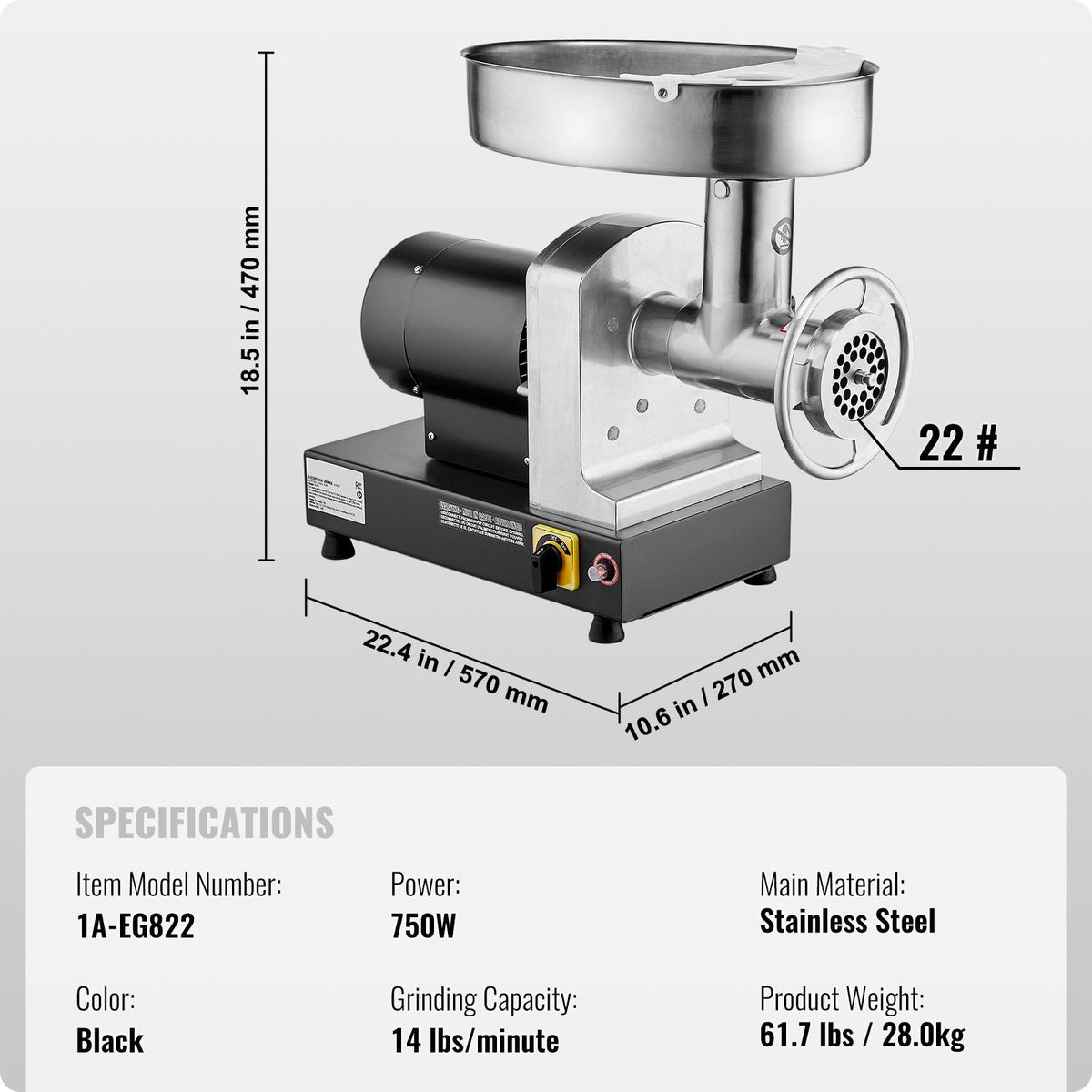 Meat Grinder, 14 Lbs/Min Capacity Electric Meat Grinders with Blade, Grinding Plate, Sausage Maker, Stainless Steel Commercial Meat Mincer for Kitchen Restaurant Butcher Store