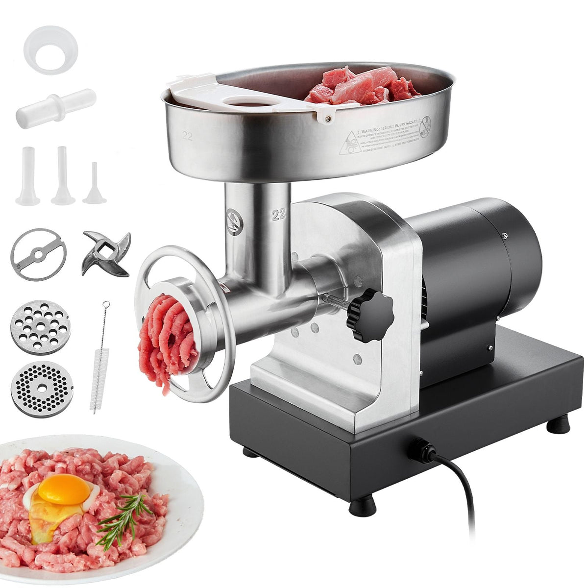 Meat Grinder, 14 Lbs/Min Capacity Electric Meat Grinders with Blade, Grinding Plate, Sausage Maker, Stainless Steel Commercial Meat Mincer for Kitchen Restaurant Butcher Store