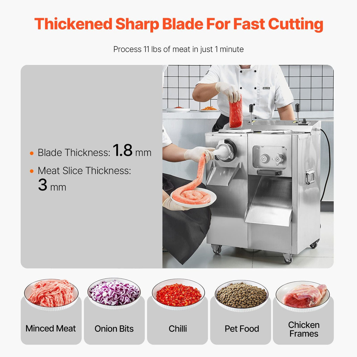 Meat Grinder, 14 Lbs/Min Electric Meat Grinder, Slicer, Sausage Stuffer with Blade, Grinding Plate, Sausage Maker, Stainless Steel Meat Mincer Cabinet for Slice Shred Dice, Restaurant Butcher