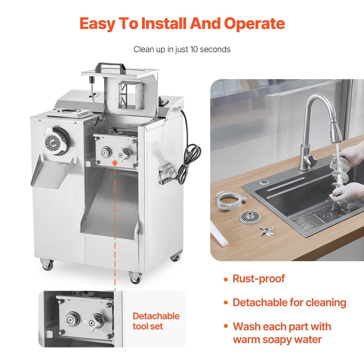 Meat Grinder, 14 Lbs/Min Electric Meat Grinder, Slicer, Sausage Stuffer with Blade, Grinding Plate, Sausage Maker, Stainless Steel Meat Mincer Cabinet for Slice Shred Dice, Restaurant Butcher