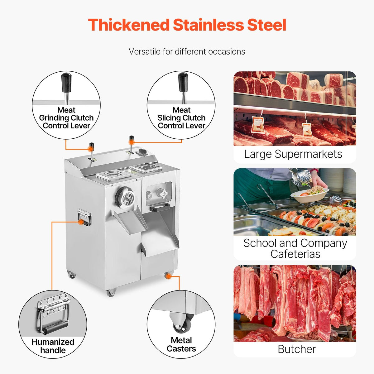 Meat Grinder, 14 Lbs/Min Electric Meat Grinder, Slicer, Sausage Stuffer with Blade, Grinding Plate, Sausage Maker, Stainless Steel Meat Mincer Cabinet for Slice Shred Dice, Restaurant Butcher