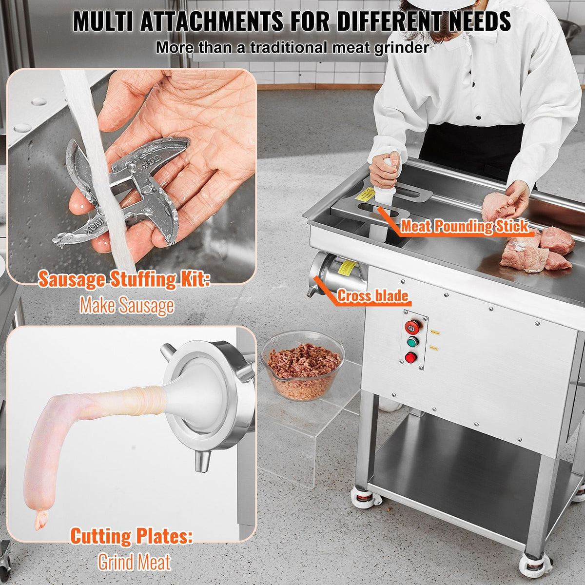 Meat Grinder, 22 Lbs/Min Capacity Electric Meat Grinders w/ Blade, Grinding Plate, Sausage Maker, Stainless Steel Commercial Meat Mincer for Kitchen Restaurant Butcher Store