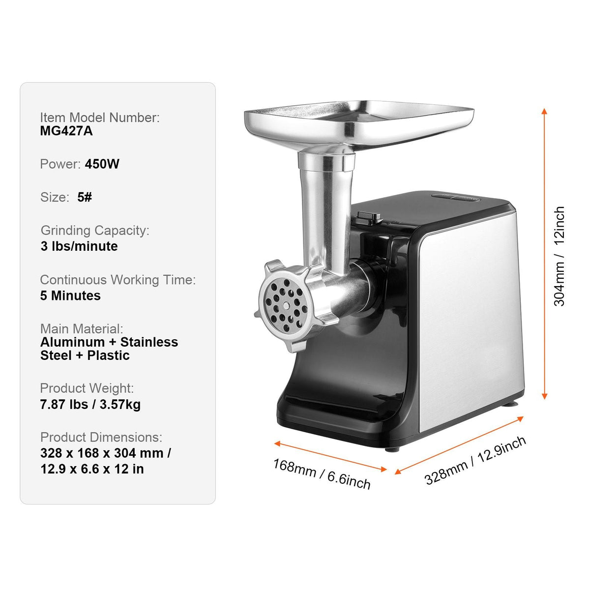 Meat Grinder, 3 Lbs/Min Capacity Electric Meat Grinders with Blade, Grinding Plate, Sausage Maker, Kubbe Kit, Burger Press, Chopper Attachment, Stainless Steel Meat Mincer for Home Kitchen