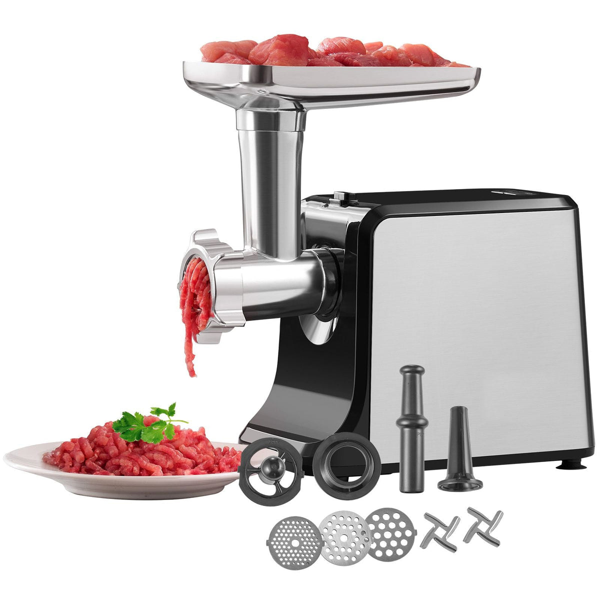 Meat Grinder, 3 Lbs/Min Capacity Electric Meat Grinders with Blade, Grinding Plate, Sausage Maker, Kubbe Kit, Stainless Steel Meat Mincer for Home Kitchen