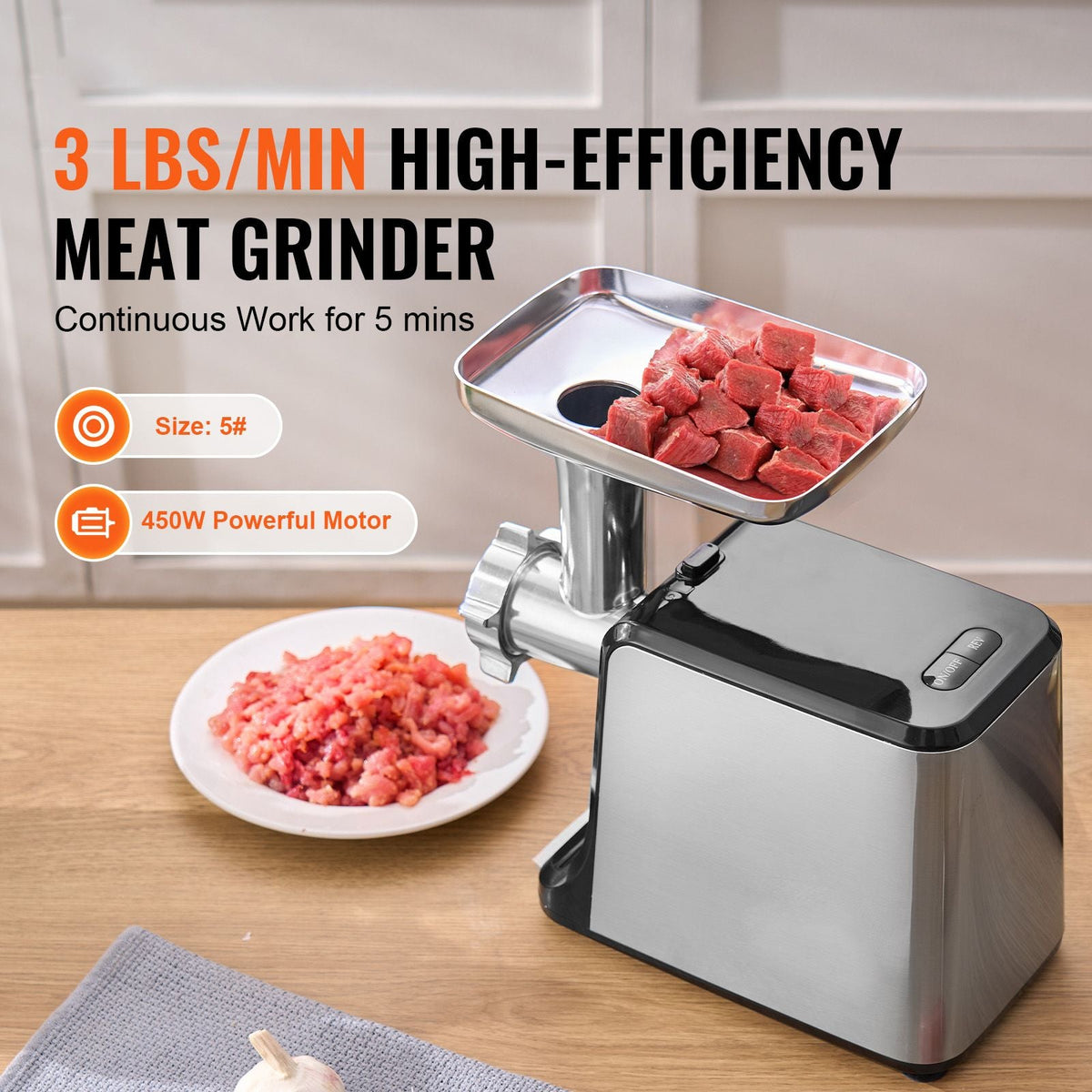 Meat Grinder, 3 Lbs/Min Capacity Electric Meat Grinders with Blade, Grinding Plate, Sausage Maker, Kubbe Kit, Stainless Steel Meat Mincer for Home Kitchen