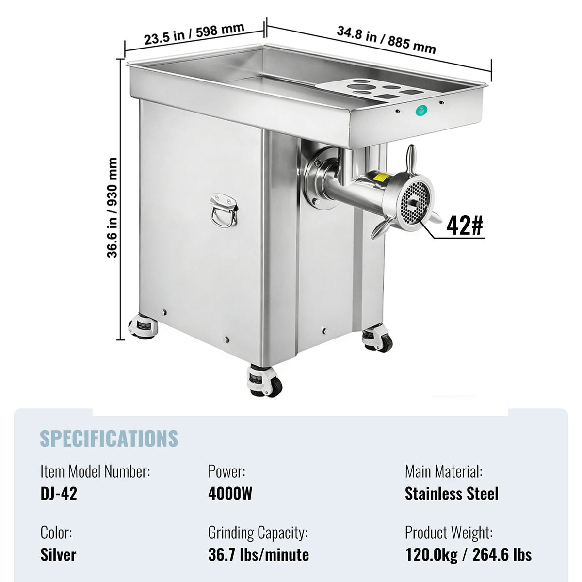 Meat Grinder, 36.7 Lbs/Min Capacity Electric Meat Grinders w/ Blade, Grinding Plate, Sausage Maker, Stainless Steel Commercial Meat Mincer for Kitchen Restaurant Butcher Store